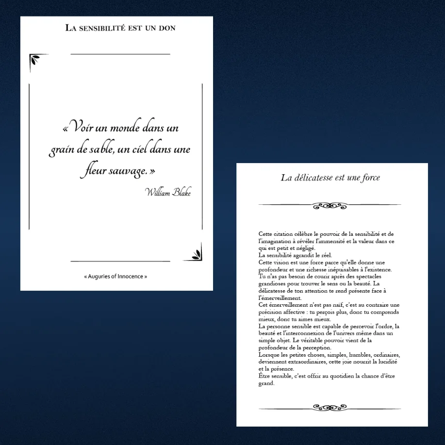 Double page intérieure : « Voir un monde dans un grain de sable… » (William Blake)